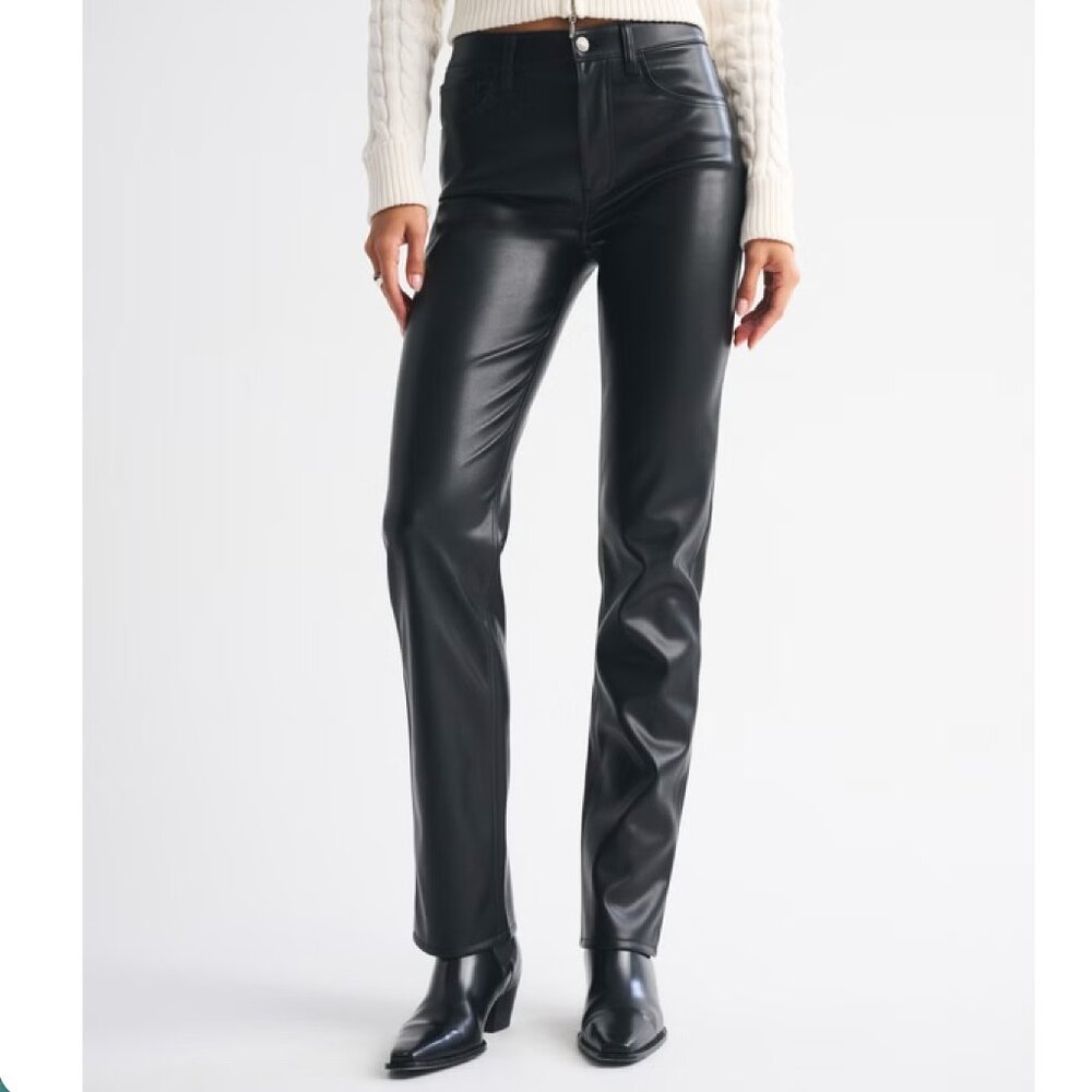 Abercrombie & Fitch The 90’s Straight Ultra High Rise Black Leather Pants- 0